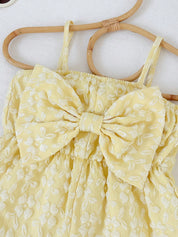 Macacão Romper Bebê Menina Jacquard Floral com Laço Frontal