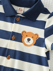 Macacão Body Bebê Menino Polo Listrado Estampa Urso