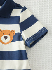 Macacão Body Bebê Menino Polo Listrado Estampa Urso