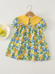 Vestido Bebê Menina Estampa Limão Gola Peter Pan com Laço
