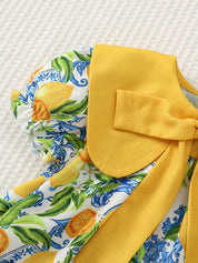Vestido Bebê Menina Estampa Limão Gola Peter Pan com Laço
