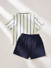 Conjunto Bebê Menino Camisa Listrada Gola Padre e Shorts