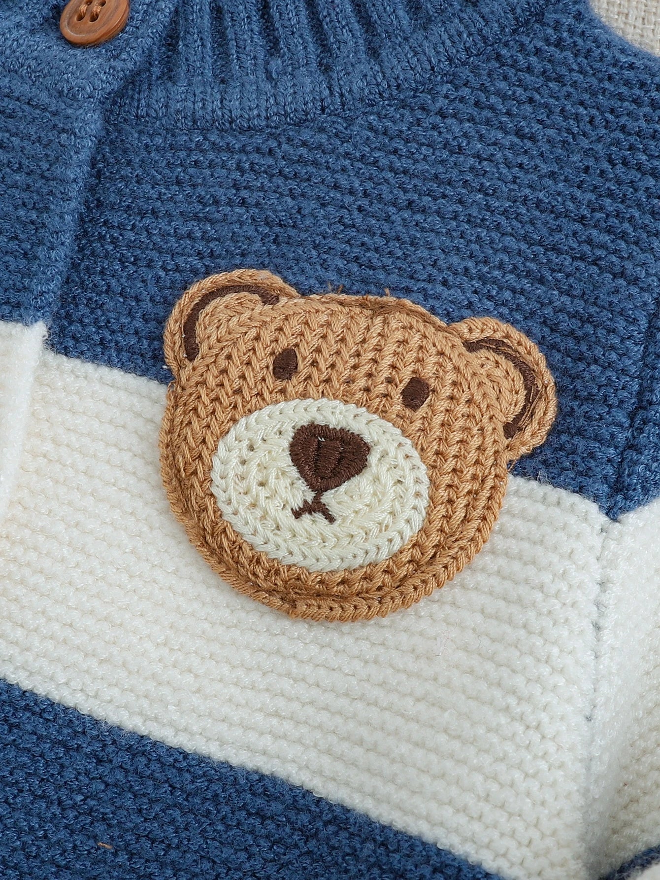 Kit Macacão Bebê Unissex 3 Peças Tricô Listrado com Urso