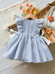 Vestido Infantil Menina Listrado com Flores 3D e Laços Laterais
