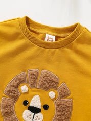 Conjunto Infantil Menino Camiseta Leão 3D e Shorts Listrado