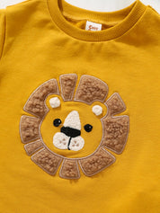 Conjunto Infantil Menino Camiseta Leão 3D e Shorts Listrado