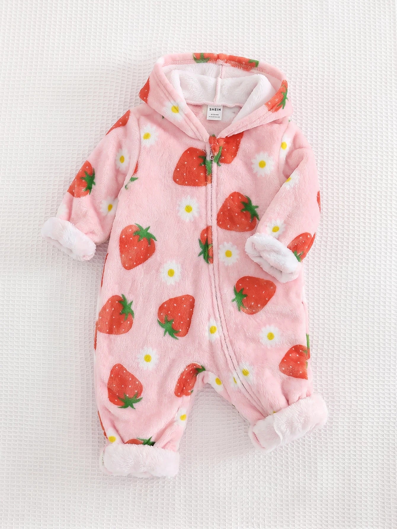 Macacão Bebê Menina com Capuz Plush Coração e Estrela