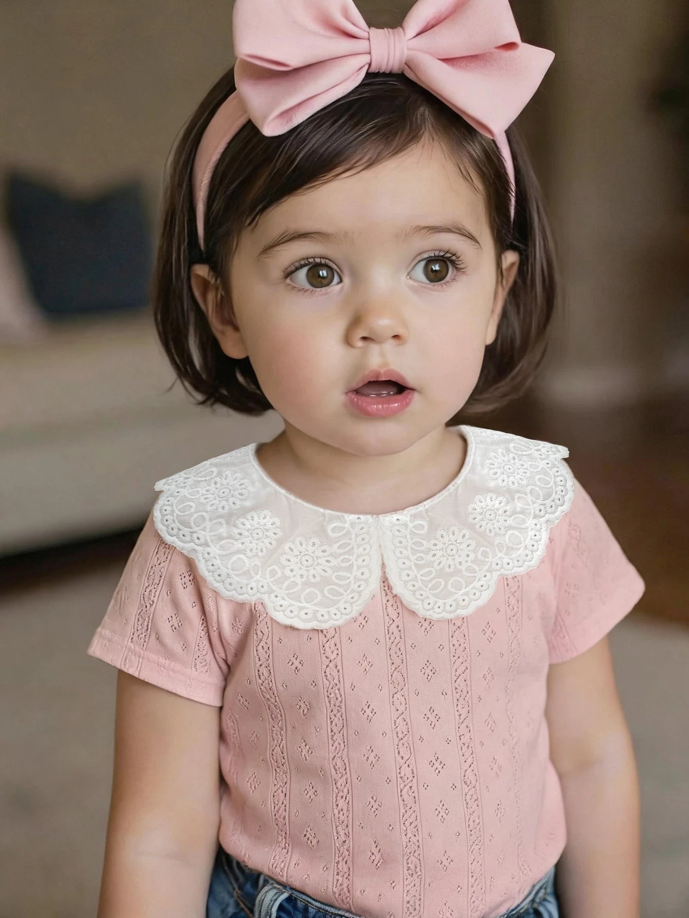 Blusa Bebê Menina Gola Peter Pan Bordada