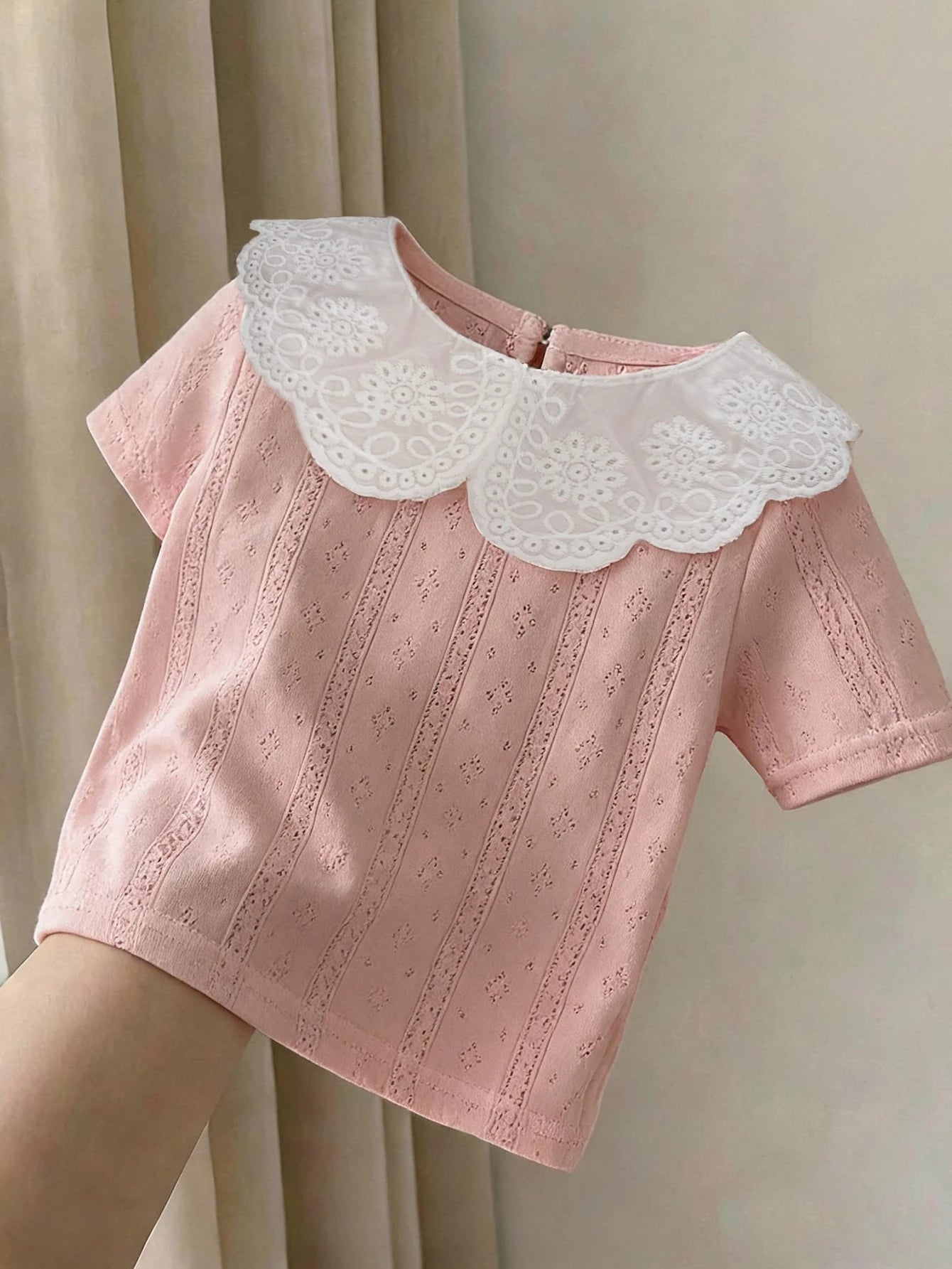 Blusa Bebê Menina Gola Peter Pan Bordada