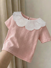 Blusa Bebê Menina Gola Peter Pan Bordada
