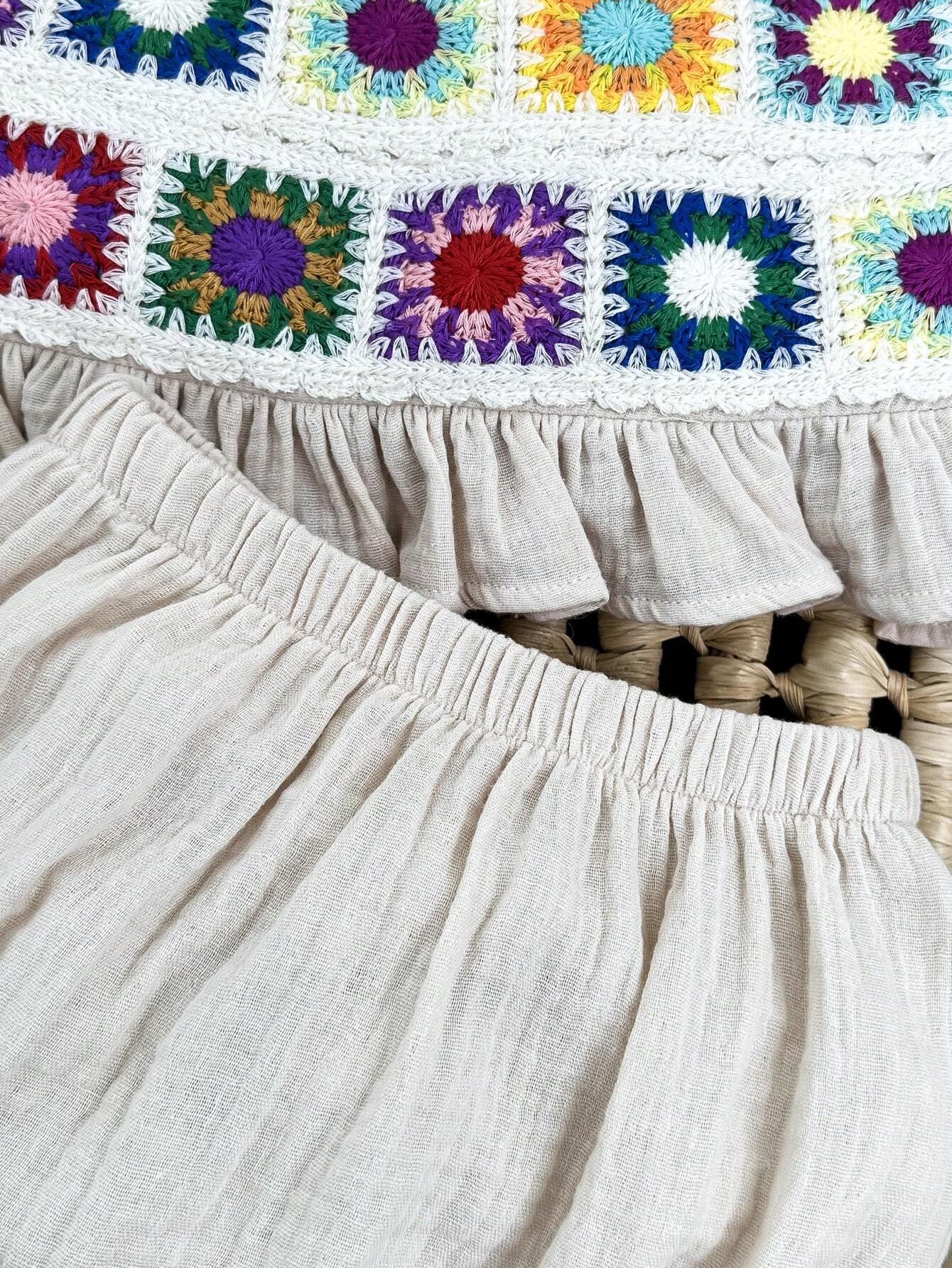 Conjunto Bebê Menina Camisole Crochê Floral e Shorts