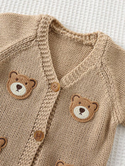 Cardigan Bebê Tricô Unissex Aplique de Urso