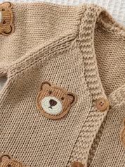 Cardigan Bebê Tricô Unissex Aplique de Urso