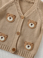 Cardigan Bebê Tricô Unissex Aplique de Urso