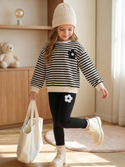 Conjunto Infantil Menina Moletom Listrado Floral e Legging
