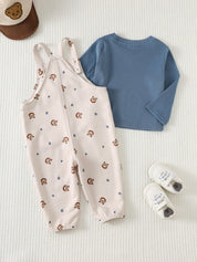 Conjunto Bebê Menino Blusa e Calça com Suspensório Urso