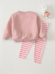 Conjunto Bebê Menina Moletom Ganso 3D e Calça Listrada