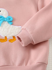Conjunto Bebê Menina Moletom Ganso 3D e Calça Listrada