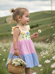 Vestido Infantil Menina Listrado em Camadas Flores 3D