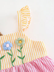 Vestido Infantil Menina Listrado em Camadas Flores 3D