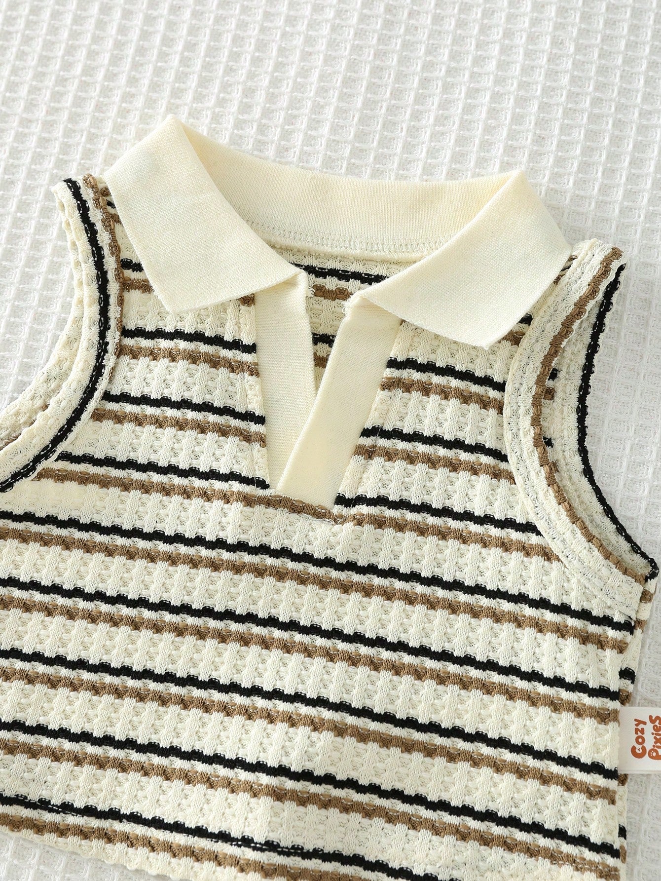 Conjunto Bebê Menina Top Polo Listrado e Shorts Saia Jeans