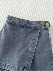 Conjunto Bebê Menina Top Polo Listrado e Shorts Saia Jeans