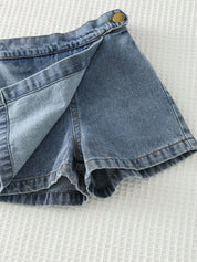 Conjunto Bebê Menina Top Polo Listrado e Shorts Saia Jeans