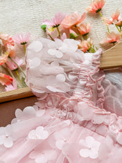 Vestido Bebê Menina Tule Rosa Floral 3D Borboleta