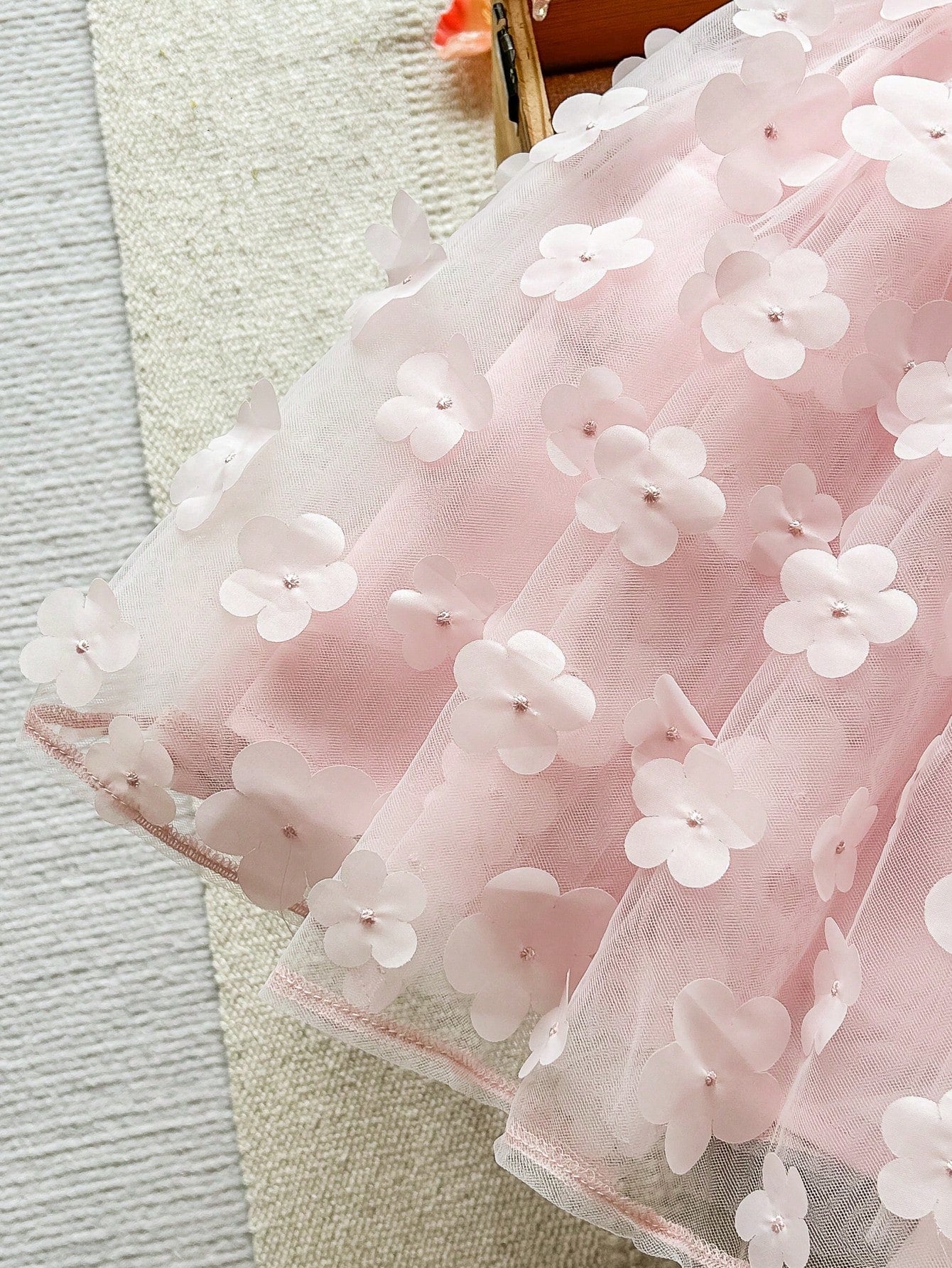 Vestido Bebê Menina Tule Rosa Floral 3D Borboleta