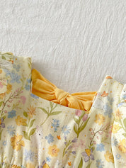 Vestido Bebê Menina Manga Bufante Floral e Coelho