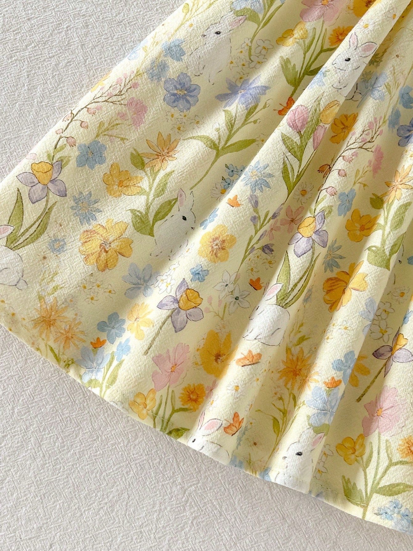 Vestido Bebê Menina Manga Bufante Floral e Coelho