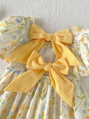 Vestido Bebê Menina Manga Bufante Floral e Coelho