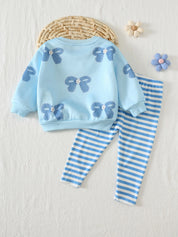 Conjunto Bebê Menina Moletom Laço Azul e Legging Listrada