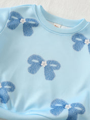 Conjunto Bebê Menina Moletom Laço Azul e Legging Listrada
