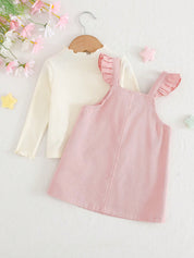 Conjunto Bebê Menina Top Canelado e Vestido Pinafore Coração