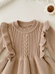 Vestido Tricô Bebê Menina Manga Longa com Babado