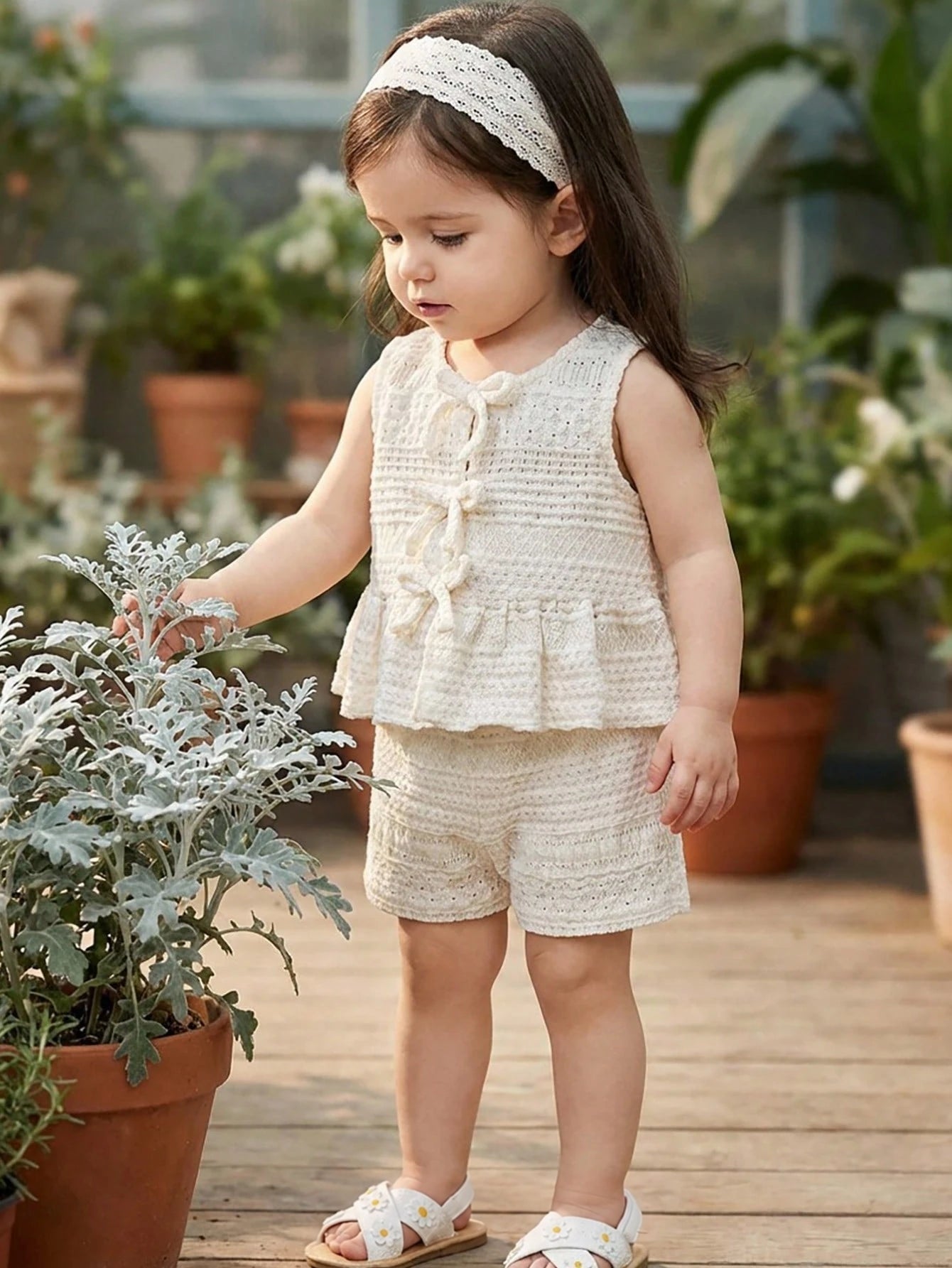 Conjunto Bebê Menina Rendado com Laços e Shorts