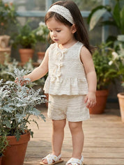 Conjunto Bebê Menina Rendado com Laços e Shorts
