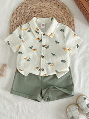 Conjunto Bebê Menino Camisa Dinossauro e Shorts