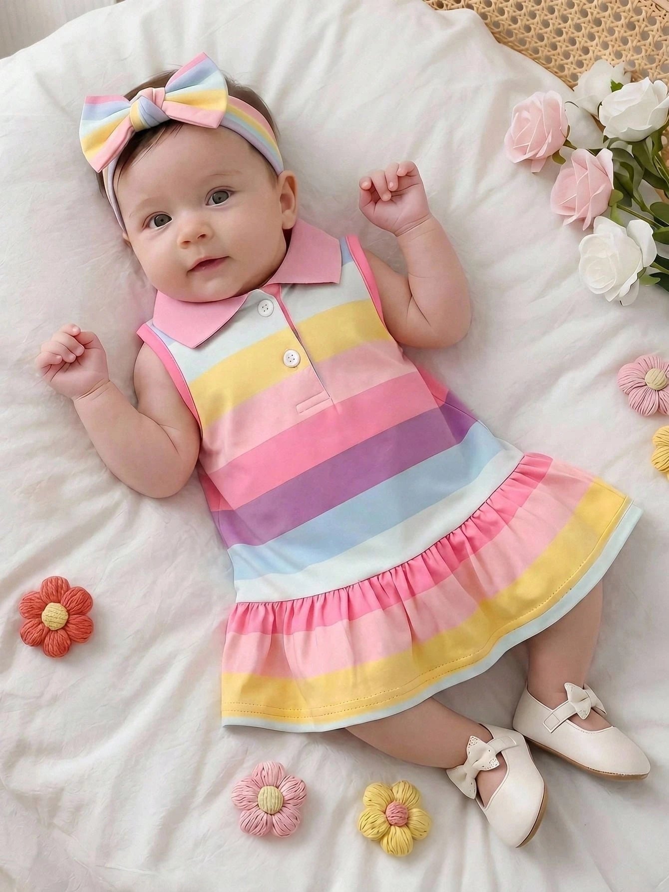 Vestido Bebê Menina Polo Listrado Arco-Íris