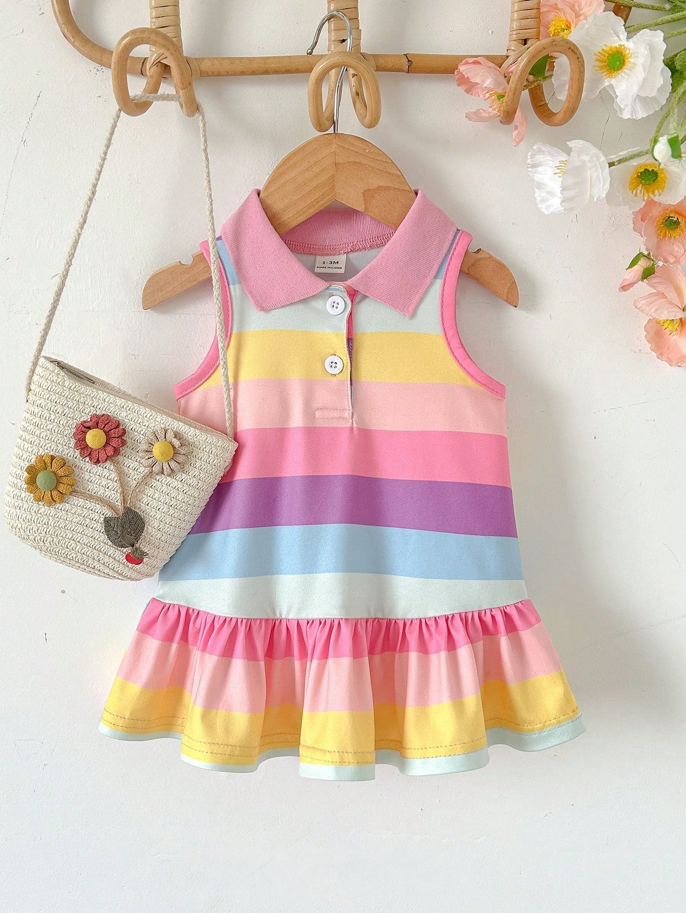 Vestido Bebê Menina Polo Listrado Arco-Íris
