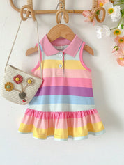 Vestido Bebê Menina Polo Listrado Arco-Íris