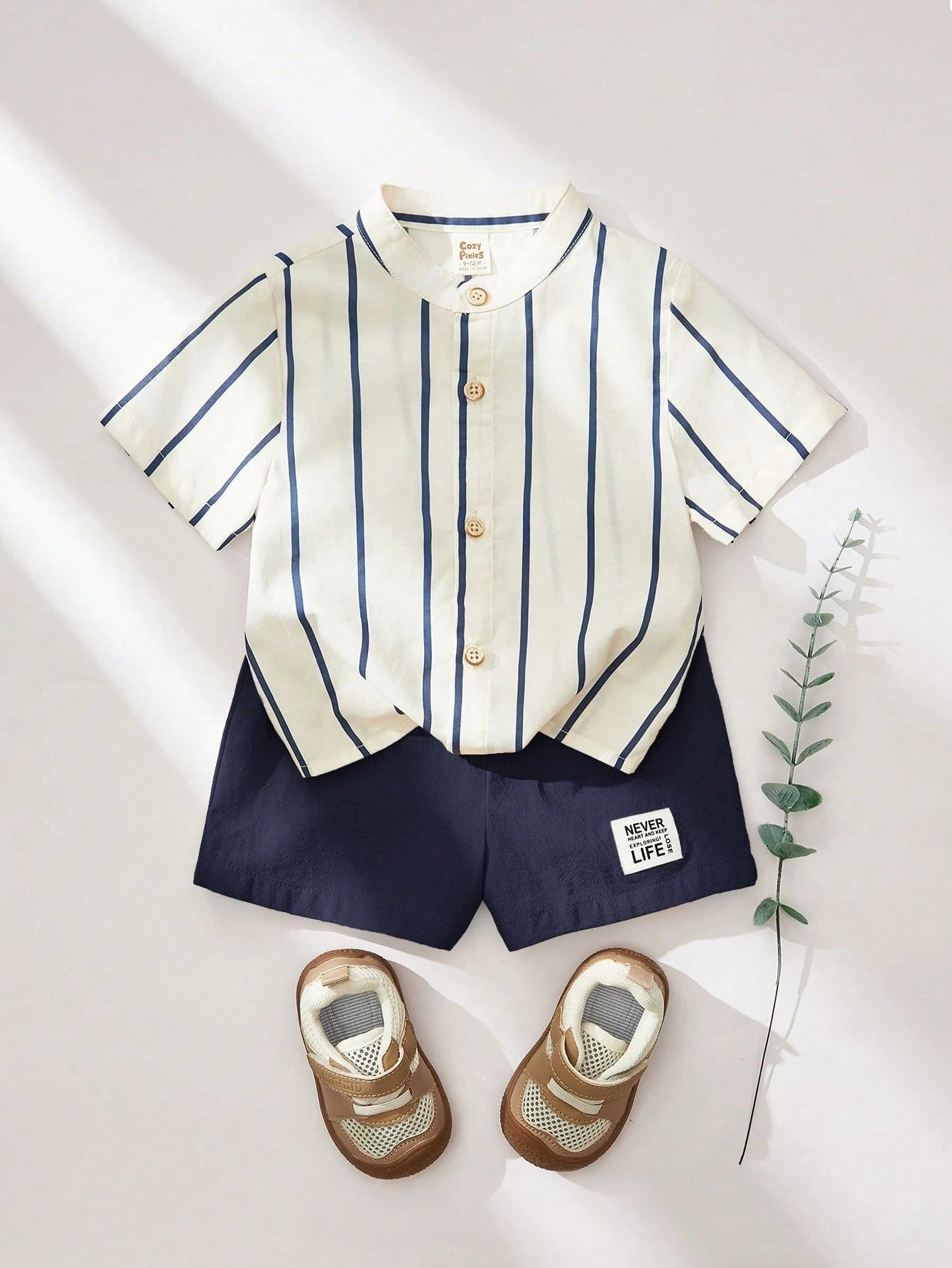 Conjunto Bebê Menino Camisa Listrada Gola Padre e Shorts