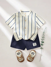 Conjunto Bebê Menino Camisa Listrada Gola Padre e Shorts