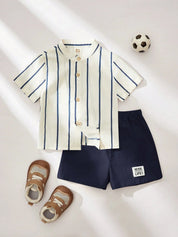Conjunto Bebê Menino Camisa Listrada Gola Padre e Shorts
