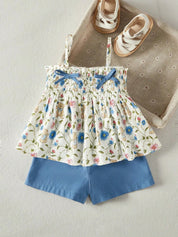 Conjunto Bebê Menina Floral com Ursinhos Laços e Shorts