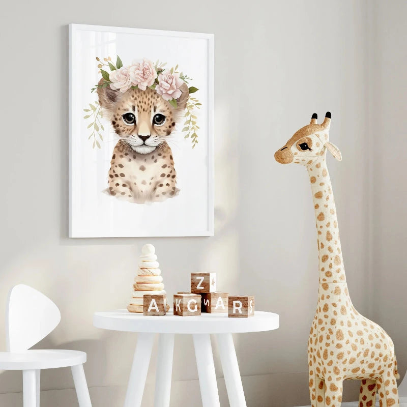 Quadro Decorativo Infantil Trio: Elefante, Leopardo e Girafa Quadro Decorativo 03 Kabannas 