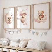 Quadro Decorativo Infantil Trio Ursos Rosa Quadro Decorativo 04 Kabannas 20x30 - Moldura preta 