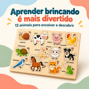 Quebra-cabeça educativo de madeira com 12 animais