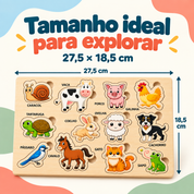 Quebra-cabeça de animais medindo 27,5 por 18,5 cm